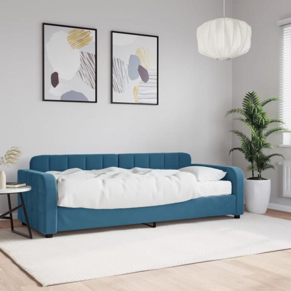 ARDEBO.de - Tagesbett mit Matratze Blau 80x200 cm Samt
