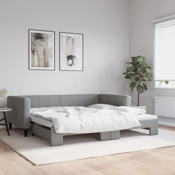 ARDEBO.de - Tagesbett Ausziehbar Hellgrau 100x200 cm Stoff