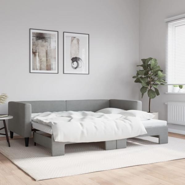 ARDEBO.de - Tagesbett Ausziehbar Hellgrau 90x190 cm Stoff