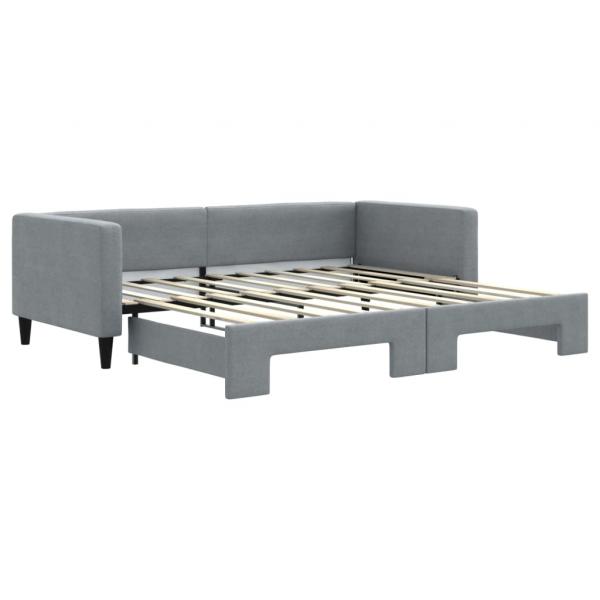 Tagesbett Ausziehbar Hellgrau 90x190 cm Stoff
