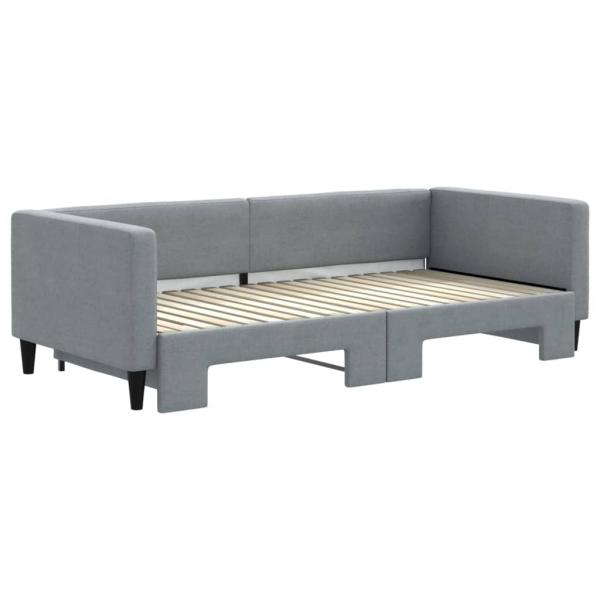 Tagesbett Ausziehbar Hellgrau 90x190 cm Stoff