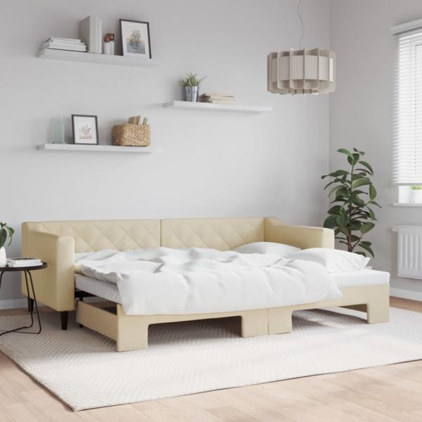 ARDEBO.de - Tagesbett Ausziehbar Creme 80x200 cm Stoff