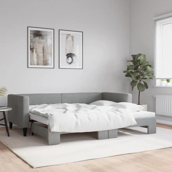 ARDEBO.de - Tagesbett Ausziehbar Hellgrau 90x200 cm Stoff