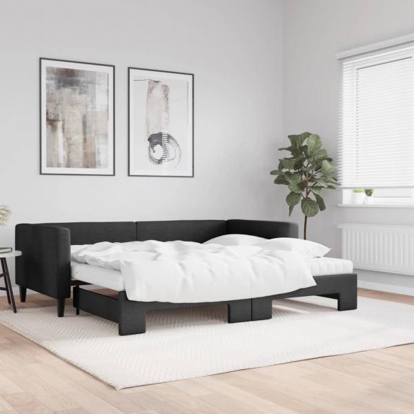 ARDEBO.de - Tagesbett Ausziehbar mit Matratzen Schwarz 90x200 cm Stoff