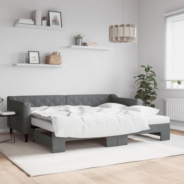 ARDEBO.de - Tagesbett Ausziehbar mit Matratzen Dunkelgrau 90x200 cm Stoff