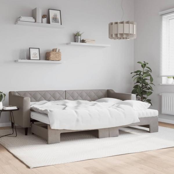 ARDEBO.de - Tagesbett Ausziehbar mit Matratzen Taupe 80x200 cm Stoff