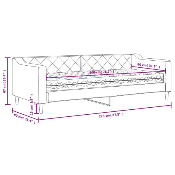 Tagesbett mit Matratze Hellgrau 80x200 cm Stoff