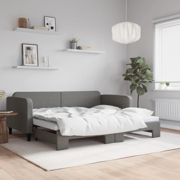 ARDEBO.de - Tagesbett Ausziehbar Dunkelgrau 90x200 cm Stoff