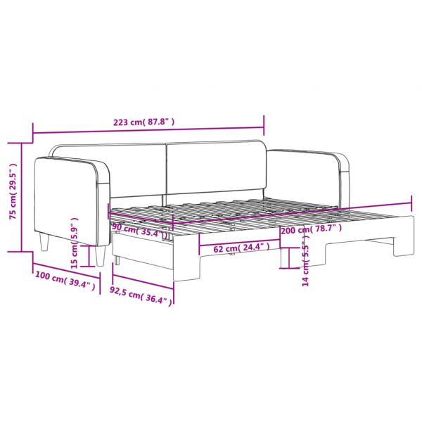 Tagesbett Ausziehbar Taupe 90x200 cm Stoff