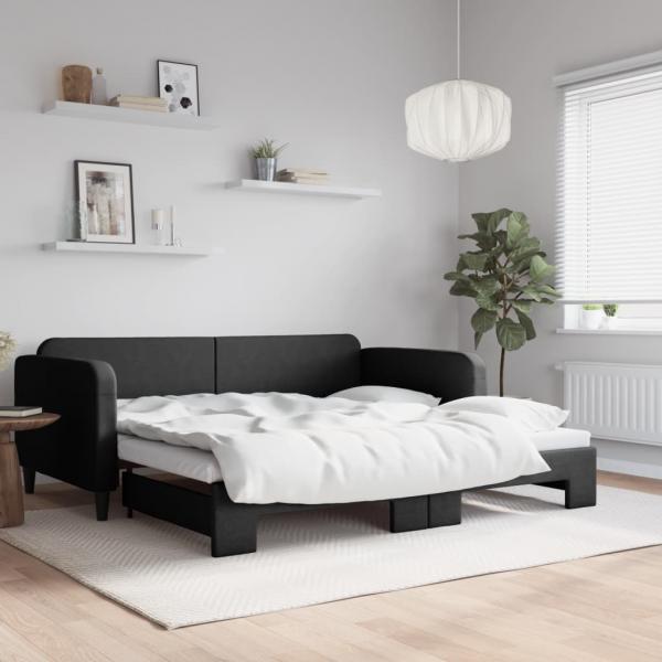 ARDEBO.de - Tagesbett Ausziehbar Schwarz 100x200 cm Stoff