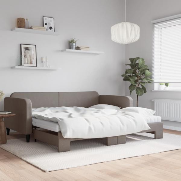 ARDEBO.de - Tagesbett Ausziehbar mit Matratzen Taupe 100x200 cm Stoff
