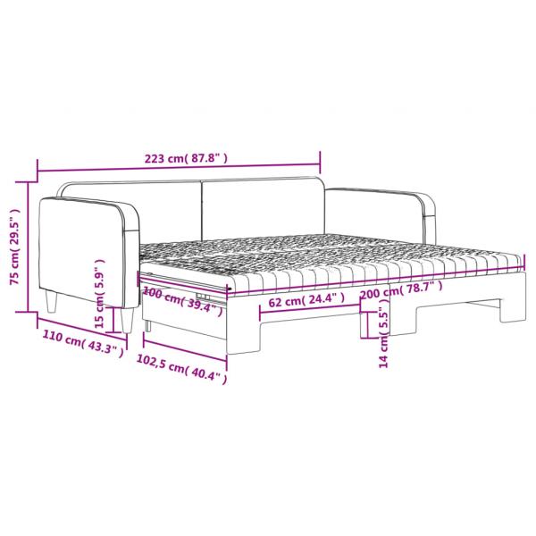 Tagesbett Ausziehbar mit Matratzen Taupe 100x200 cm Stoff