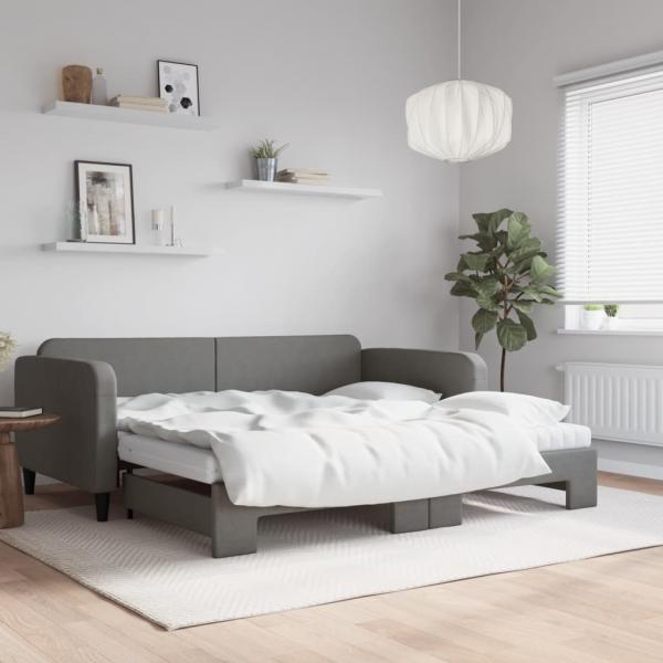 ARDEBO.de - Tagesbett Ausziehbar mit Matratzen Dunkelgrau 100x200 cm Stoff