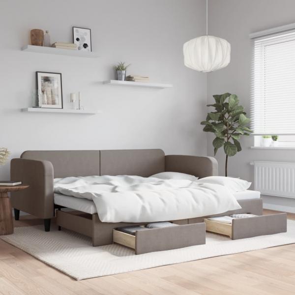 ARDEBO.de - Tagesbett Ausziehbar mit Schubladen Taupe 90x200 cm Stoff