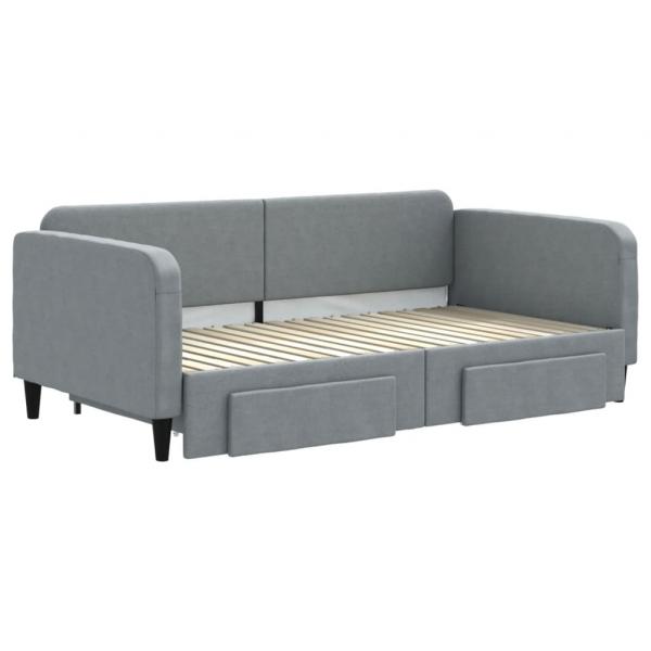 Tagesbett Ausziehbar mit Schubladen Hellgrau 90x190 cm Stoff
