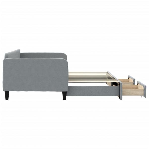 Tagesbett Ausziehbar mit Schubladen Hellgrau 90x190 cm Stoff