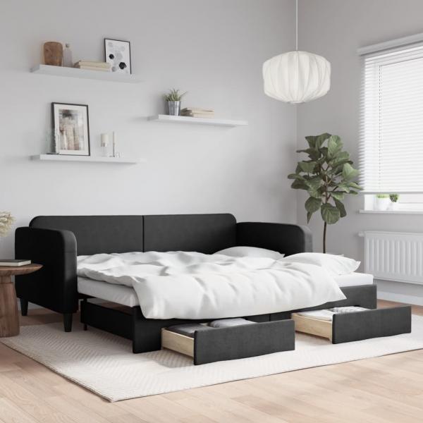ARDEBO.de - Tagesbett Ausziehbar mit Schubladen Schwarz 90x200 cm Stoff