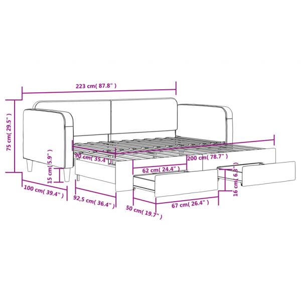 Tagesbett Ausziehbar mit Schubladen Schwarz 90x200 cm Stoff