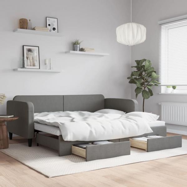 ARDEBO.de - Tagesbett Ausziehbar mit Schubladen Dunkelgrau 90x200 cm Stoff