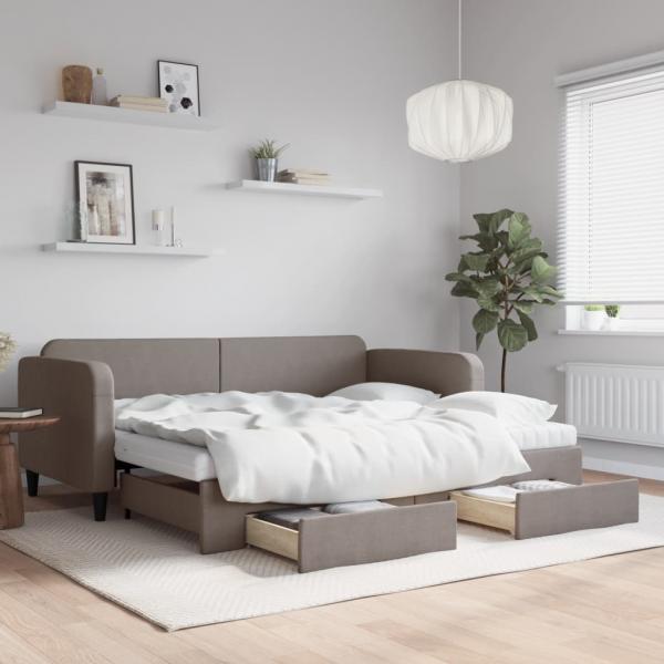ARDEBO.de - Tagesbett Ausziehbar mit Schubladen Taupe 90x200 cm Stoff