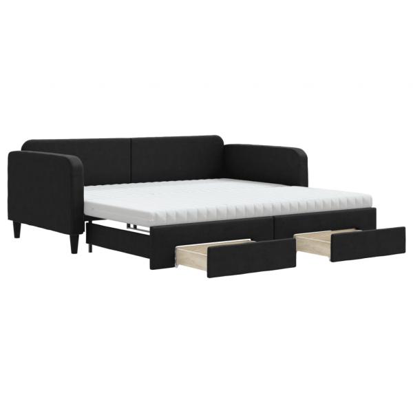 Tagesbett Ausziehbar mit Schubladen Schwarz 100x200 cm Stoff