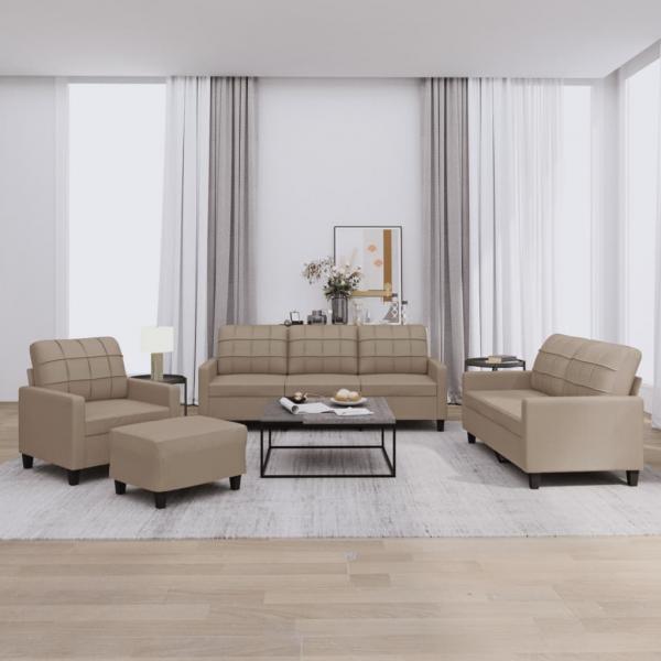 ARDEBO.de - 4-tlg. Sofagarnitur mit Kissen Cappuccino-Braun Kunstleder
