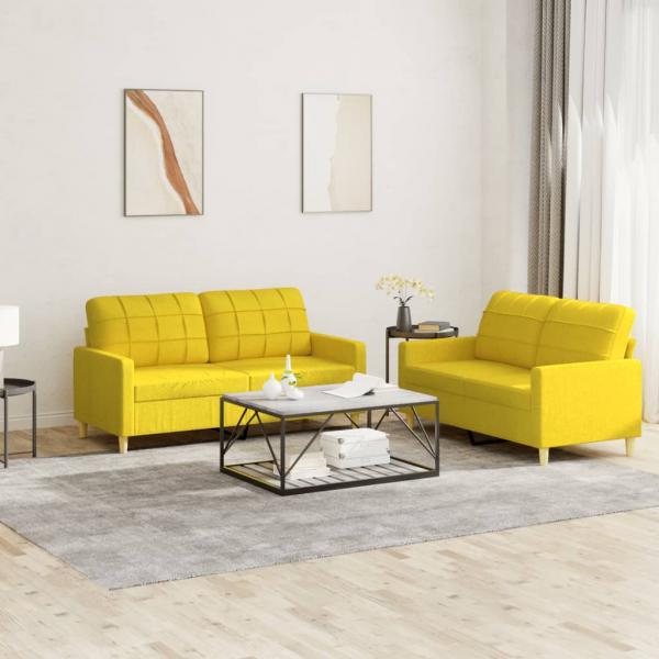 ARDEBO.de - 2-tlg. Sofagarnitur mit Kissen Hellgelb Stoff