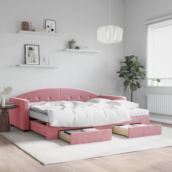 ARDEBO.de - Tagesbett Ausziehbar mit Schubladen Rosa 90x200 cm Samt
