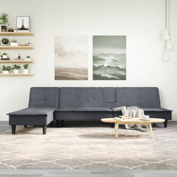ARDEBO.de - Schlafsofa in L-Form Dunkelgrau 255x140x70 cm Samt