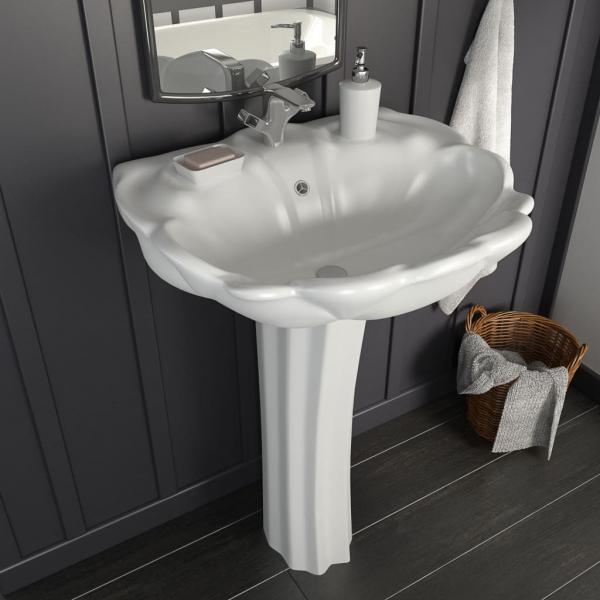 ARDEBO.de - Freistehendes Waschbecken mit Säule Keramik Weiß 580x510x200 mm