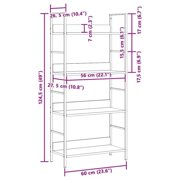 Bücherregal 4 Regalböden Eiche 60×27,6×124,5 cm Holzwerkstoff