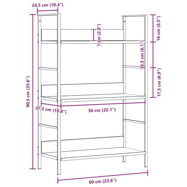 Bücherregal 3 Regalböden Schwarz 60×27,6×90,5 cm Holzwerkstoff