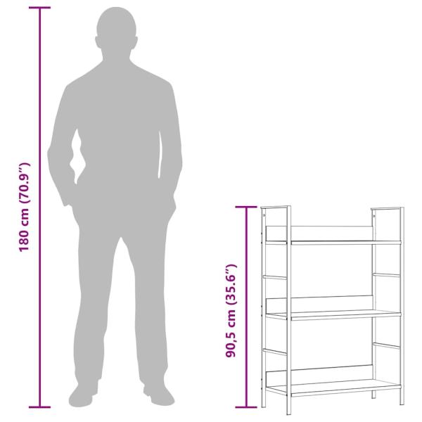 Bücherregal 3 Regalböden Schwarz 60×27,6×90,5 cm Holzwerkstoff