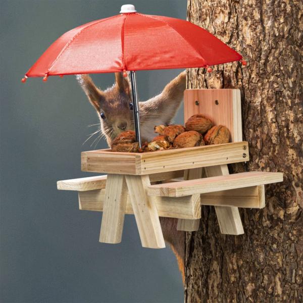 ARDEBO.de - HI Eichhörnchen-Futterspender mit Regenschirm Beige