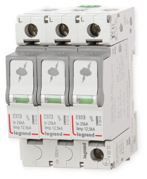 Legrand Kombiableiter Typ 1+2, 3+0 Schaltung, FM, 230/400 VAC, Iimp 12,5 kA, (Uc)320 VAC (412272)