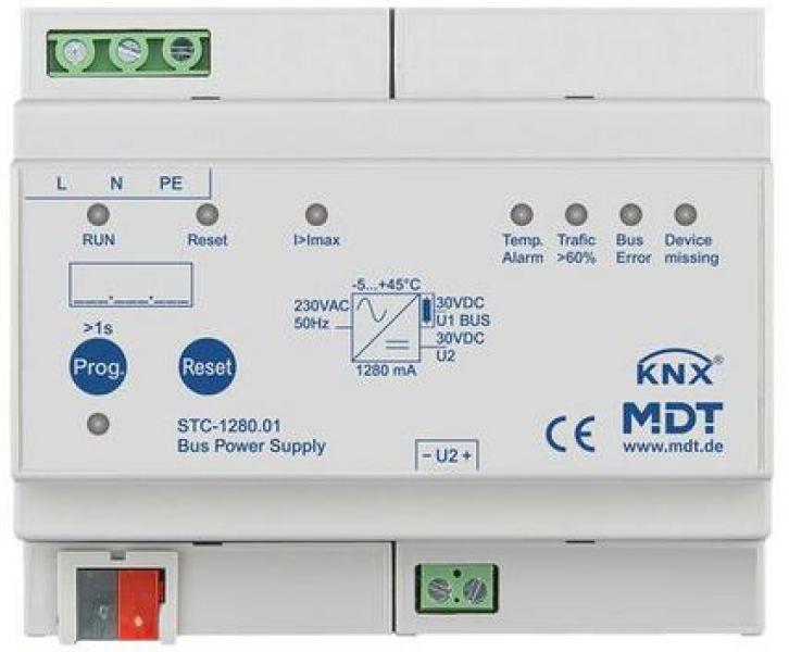 ARDEBO.de MDT STC-1280.01 Busspannungsversorgung mit Diagnosefunktion, 6 Teilungseinheiten REG, 1280mA