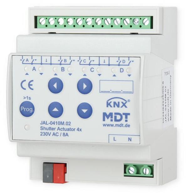 MDT JAL-0410M.02 Jalousieaktor 4-fach, REG, 10A, für Motoren 230VAC bis 300W, mit Fahrzeitmessung