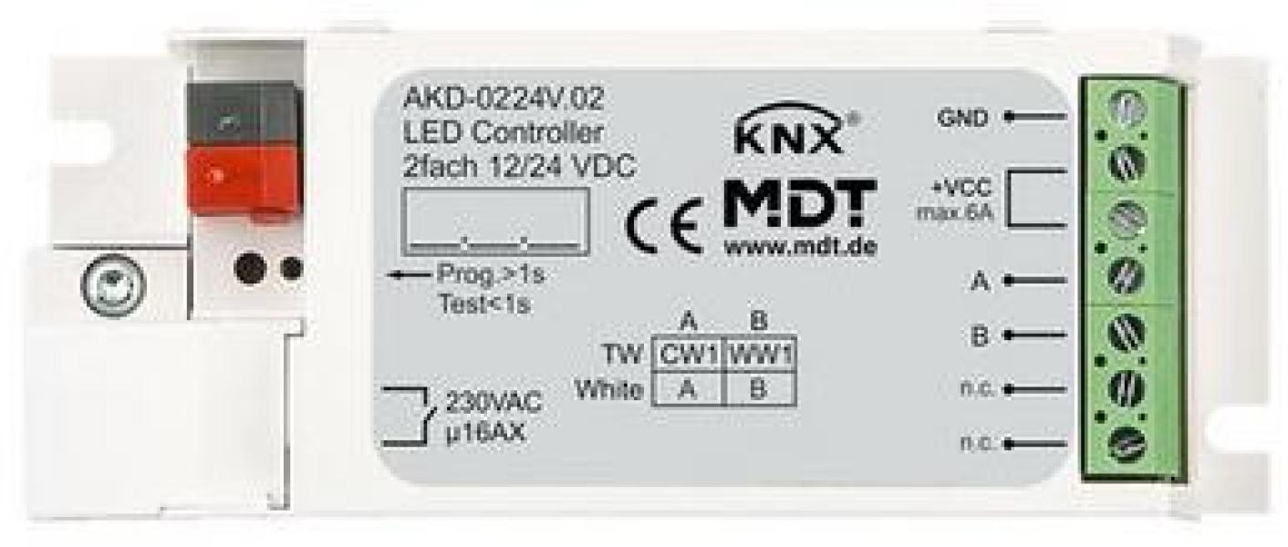 ARDEBO.de MDT AKD-0224V.02 LED Controller Unterputzgerät, für 12/24V CV LED, 2 einzelne Kanäle oder TW