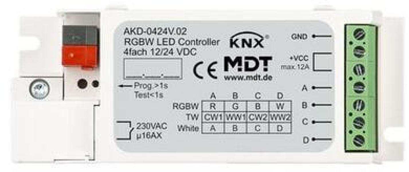 ARDEBO.de MDT AKD-0424V.02 LED Controller Unterputzgerät, für 12/24V CV LED/ 4 einzelne Kanäle oder RGBW, TW