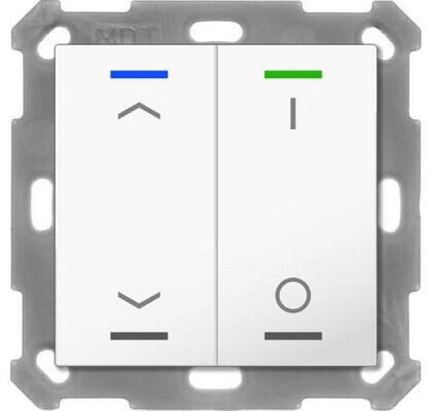 ARDEBO.de MDT BE-TAL55T2.C1 Taster Light 55 2-fach, Ausführung AUF/AB und I/O Symbol, mit Temperatursensor, reinweiß glänzend