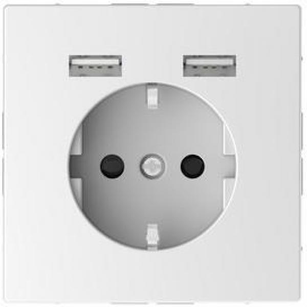 ARDEBO.de Merten MEG2366-6035 Schuko-Steckdosen-Einsatz mit USB Ladegerät 2,4 A, System Design, lotosweiß