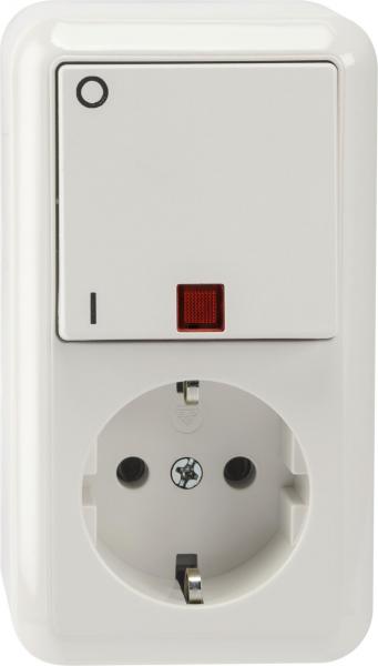ARDEBO.de Merten Kombination SCHUKO-Steckdose/ Aus-Kontrollschalter, 2-polig, Aufputz, IP20, polarweiß (MEG3499-8719)