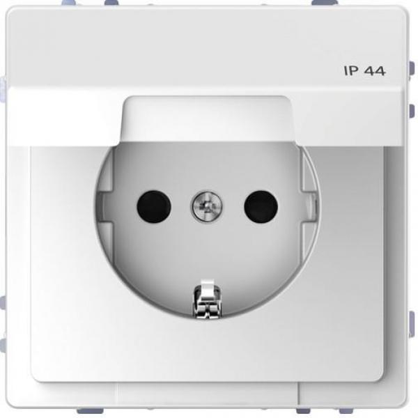 ARDEBO.de Merten SCHUKO Steckdose mit Klappdeckel, System Design, IP44, erhöhter BRS, Steckklemmen, lotosweiß (MEG2314-6035)