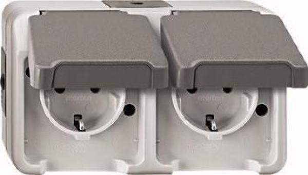 ARDEBO.de Merten SCHUKO-Doppel-Steckdose, Aquastar, 16 A, AC 250 V, waagerecht angeordnet, lichtgrau (MEG2321-8029)