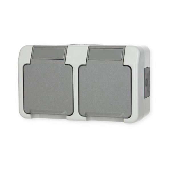 Merten SCHUKO-Doppel-Steckdose, Aquastar, 16 A, AC 250 V, waagerecht angeordnet, lichtgrau (MEG2321-8029)