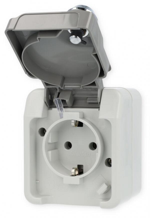 Merten SCHUKO-Steckdose, Aquastar, 16 A, AC 250 V, abschließbar mit 2 gleichen Schließungen/2er-Set, lichtgrau (MEG2424-8029)