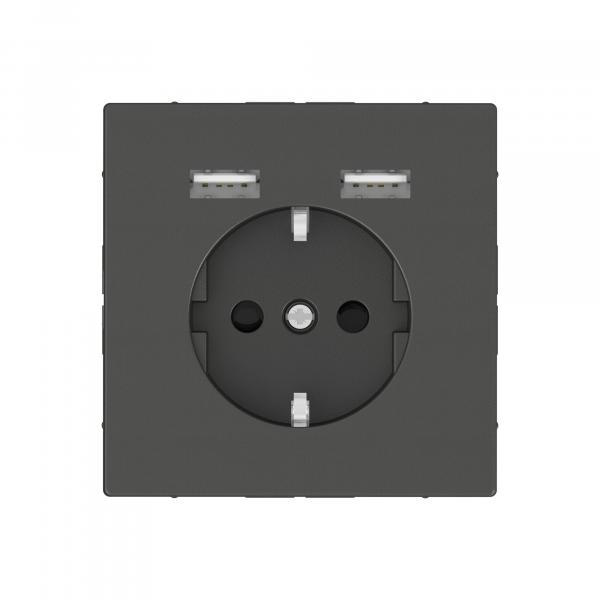 ARDEBO.de Merten MEG2366-6034 Schuko-Steckdosen-Einsatz mit USB Ladegerät 2,4 A, System Design, anthrazit
