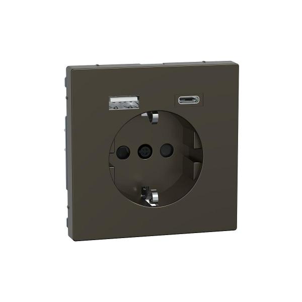 Merten MEG2367-6052 SCHUKO Steckdose mit USB-Ladegerät Typ A und Typ C / 3,0 A, System Design, moccametallic