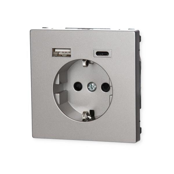 Merten MEG2367-6036 SCHUKO Steckdose mit USB-Ladegerät Typ A und Typ C / 3,0 A, System Design, Edelstahl