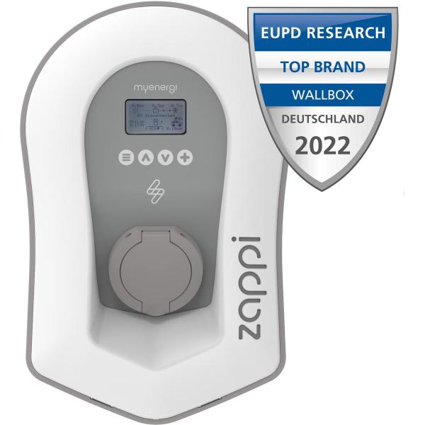 myenergi zappi222UW Wallbox mit Steckdose, ohne Ladekabel, Typ 2, 22kW, 32A, 3-phasig, weiß
